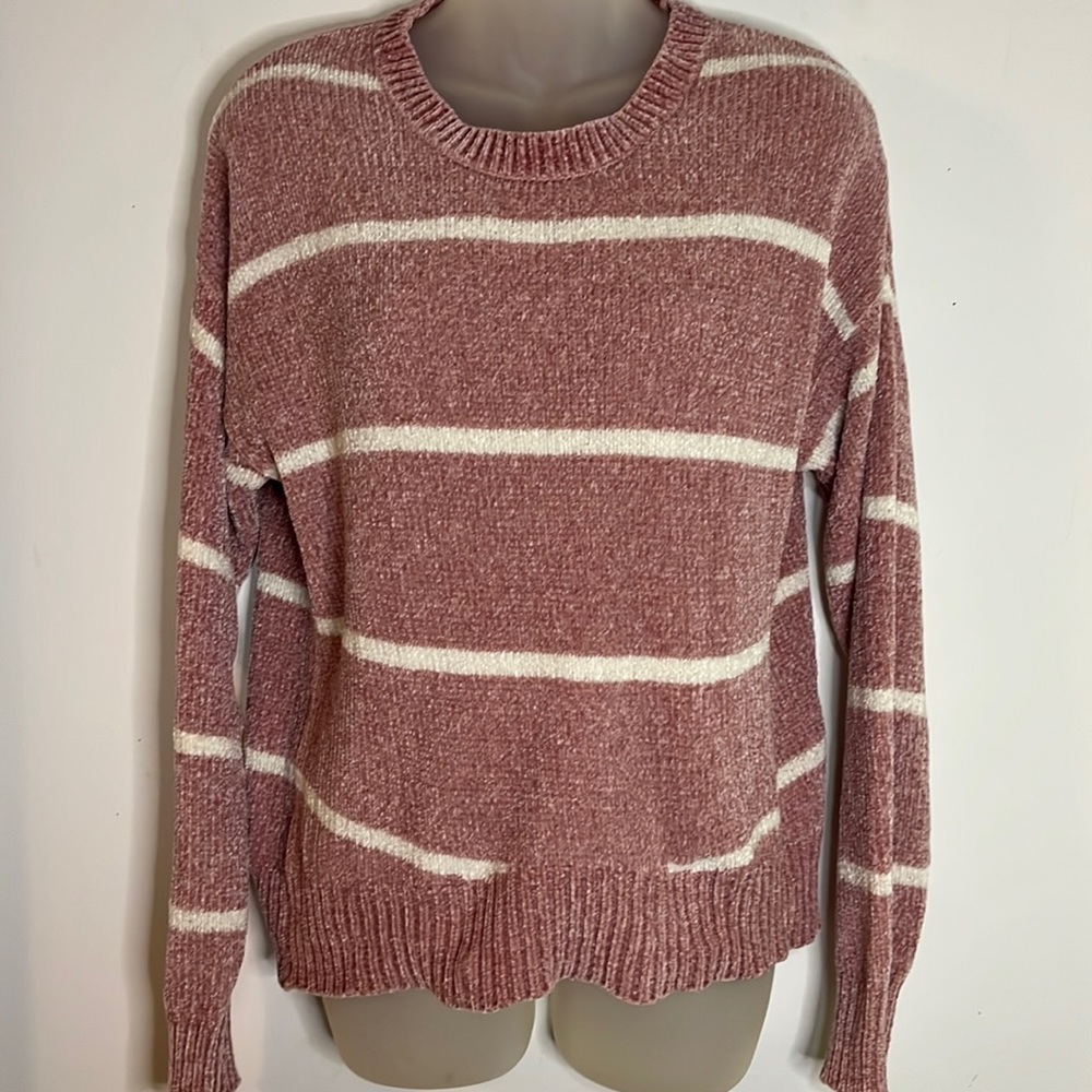 Moral Fiber Sweater Women's Size L Chenille Stripe Pullover Sweater